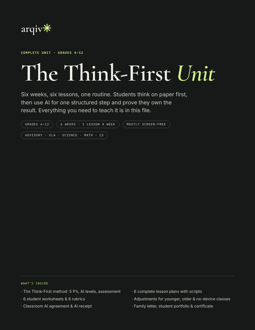 Cover of The Think-First Unit (6 weeks)